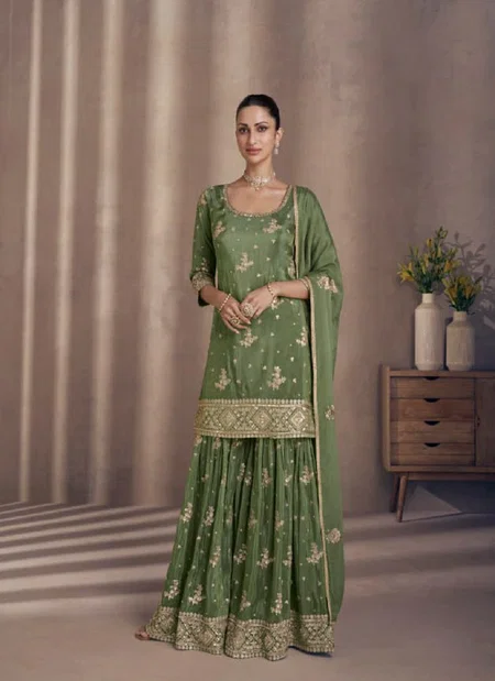Tiyara By Sayuri Chinon With Embroidery Work Plazzo Suits